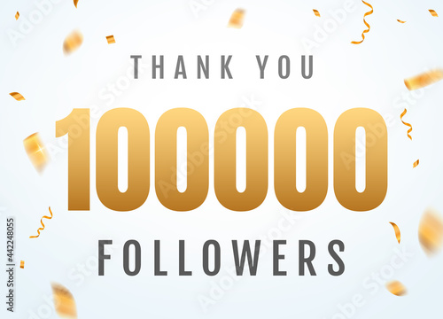 Thank you 100000 followers design template social network number anniversary. Social users golden number friends 100k celebration