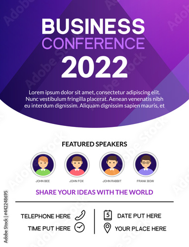 Business conference simple template invitation. Geometric magazine conference or poster business meeting design banner