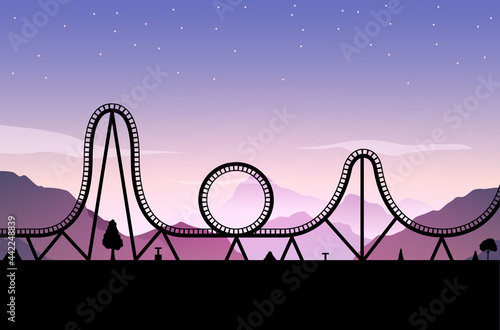 Vector roller coaster ride silhouette park. Rollercoaster icon illustration skyline concept