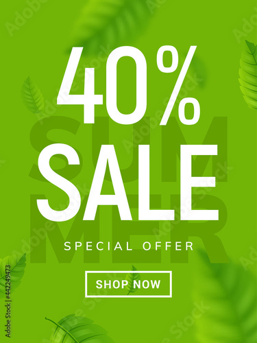 Summer sale banner background. Vector summer clearance 40 percent tropical special offer design