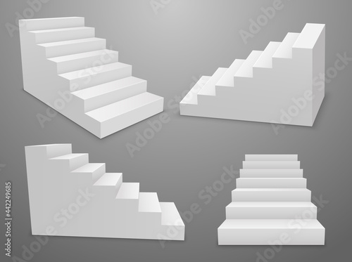 Staircase vector 3d isolated construction interior modern success. 3d ladder stair pedestal