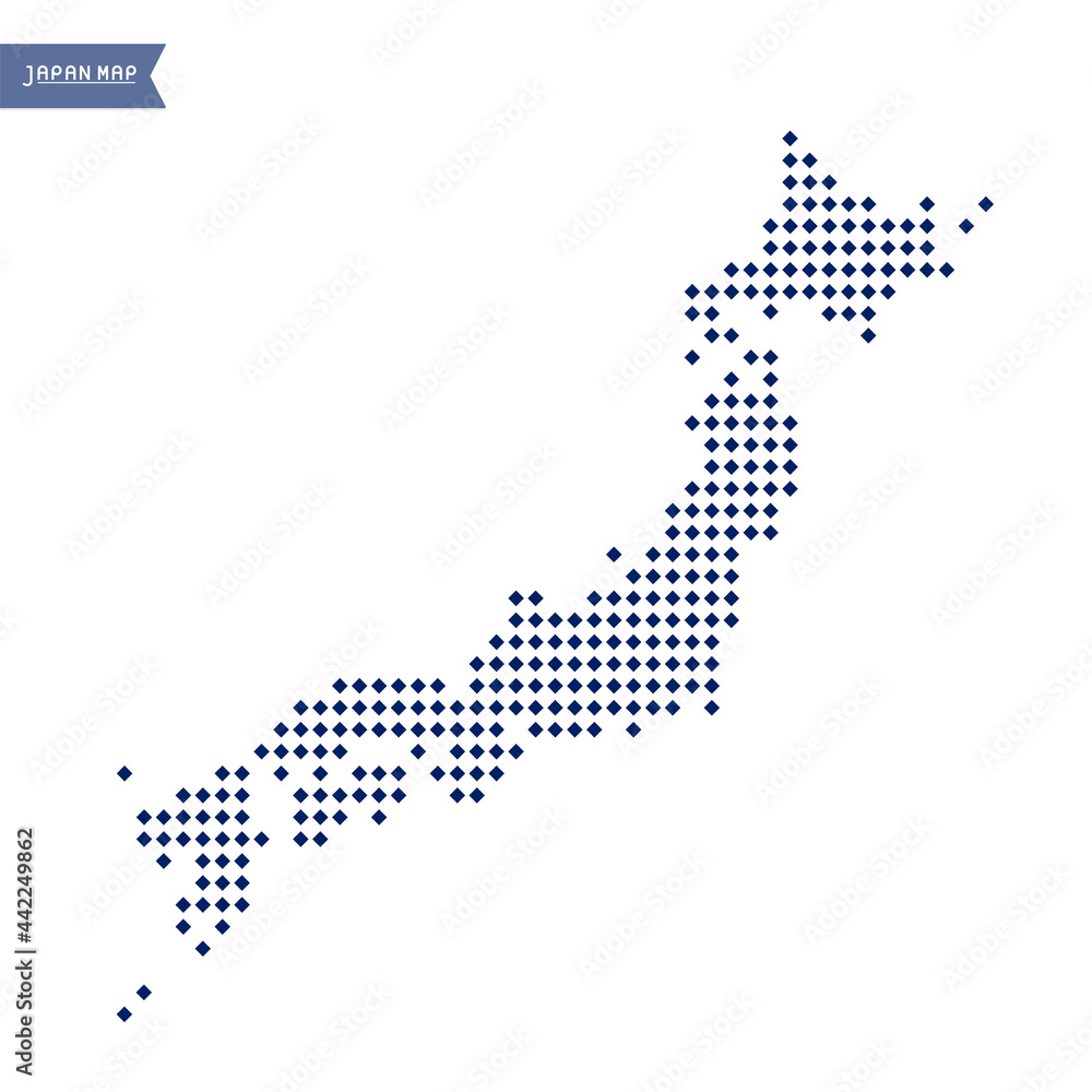 紺の菱形で視覚化した日本地図 シンプルでかわいい インフォグラフィックデザインで表現した日本列島 市松模様のような和風デザイン Stock Vector Adobe Stock