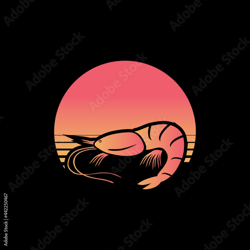 Shrimp prawn fish vector art t shirt design behind sun