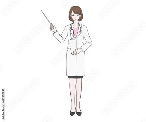 指し棒で説明をする女医