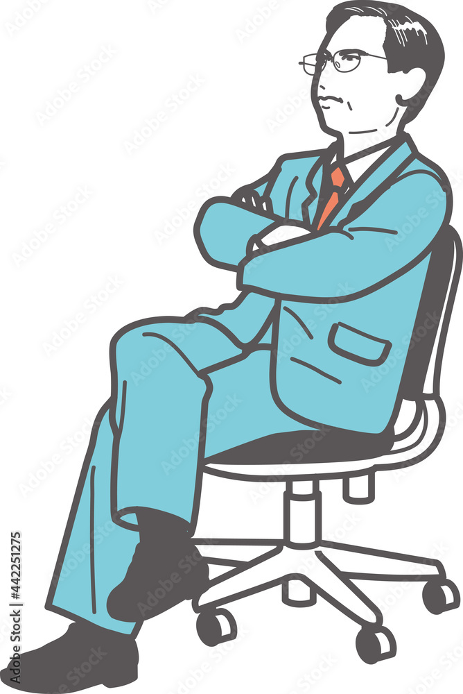 プリント椅子に腰掛けて腕組みする上司