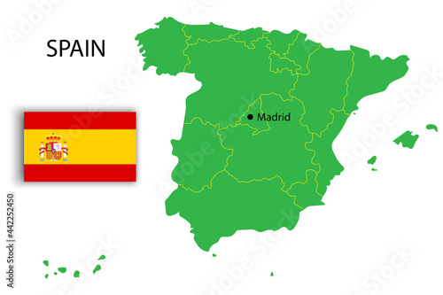 Modern spain map flag. Silhouette map. Travel concept. Europe map vector. Vector illustration. Stock image.