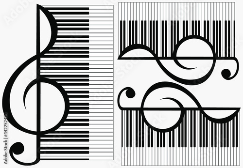 black minimal logo classical music treble clef and piano keys