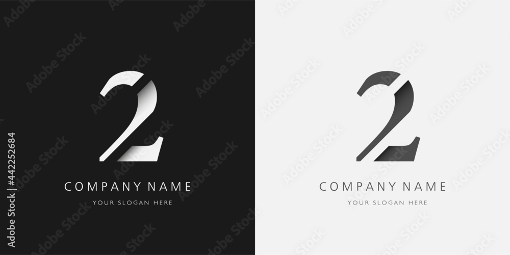 2 logo modern broken design serif number - obrazy, fototapety, plakaty 