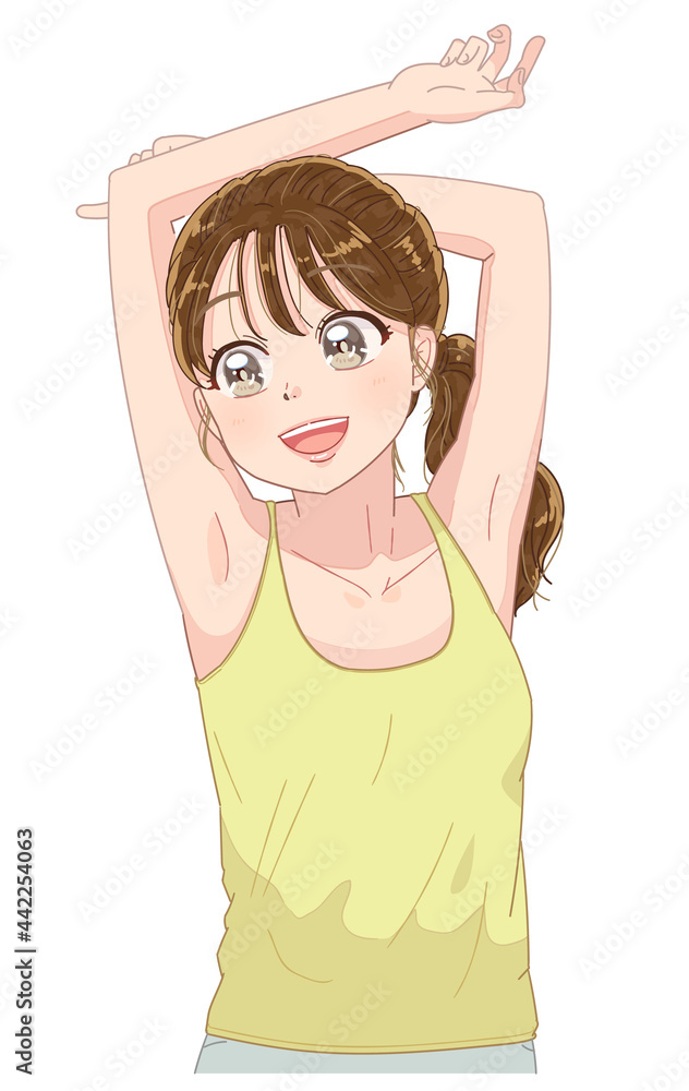 爽やかにストレッチする女性