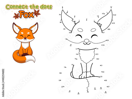 Connect The Dots and Draw Cute Cartoon Fox. Educational Game for Kids. Vector Illustration With Cartoon Animal Characters
