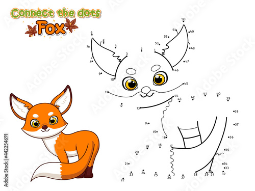 Connect The Dots and Draw Cute Cartoon Fox. Educational Game for Kids. Vector Illustration With Cartoon Animal Characters