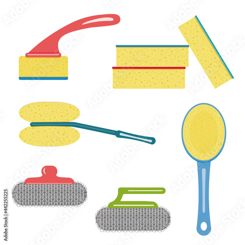 Insulated dish washing sponges, set, color vector illustration in flat style
