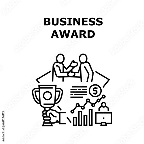 Business Award Vector Icon Concept. Business Award For Win In Company Project Competition  Success Goal Achievement. Winner Celebrate Increasing Profit And Perfect Work Black Illustration