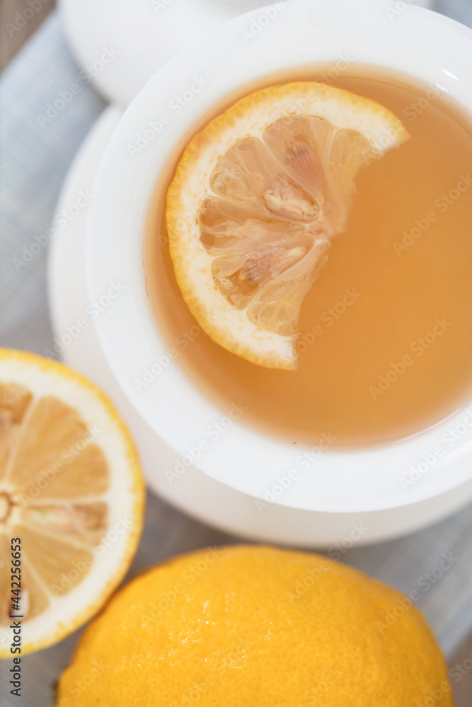 Close-up shot of lemon tea in a tureen Close-up shot of lemon tea in a tureen