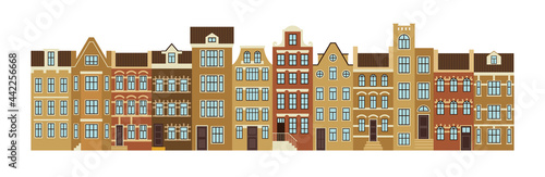 Fototapeta Naklejka Na Ścianę i Meble -  Row of old european houses. Vector graphic illustration isolated on white.