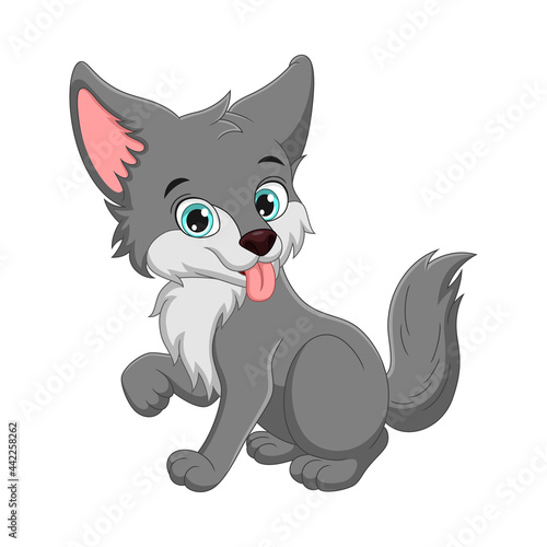 Cute wolf cartoon showing tongue