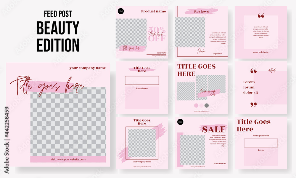 Set of editable social media instagram post beauty, spa, salon, fashion, cosmetic, makeup with pink design vector template ai and eps10 - obrazy, fototapety, plakaty 