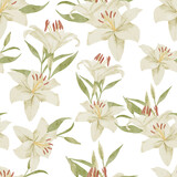 watercolor white lily tropical flower seamless pattern
