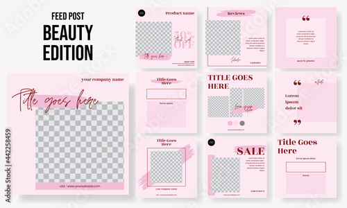 Set of editable social media instagram post beauty, spa, salon, fashion, cosmetic, makeup with pink design vector template ai and eps10
