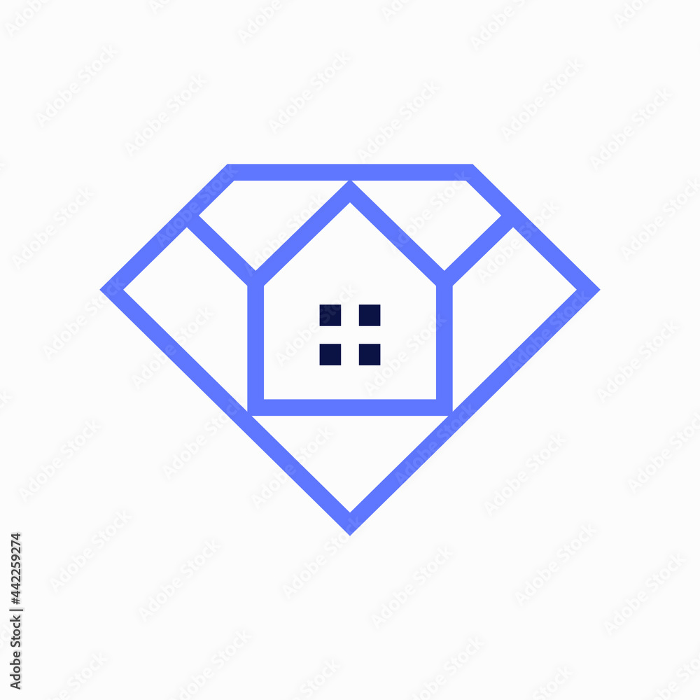 Simple monoline geometric shape of a diamond filled with a house symbol in the center. Clean, modern and eye-catching. Suitable for real estate companies, travel and hotel, retail, marketplace, etc. Simple monoline geometric shape of a diamond filled with a house symbol in the center. Clean, modern and eye-catching. Suitable for real estate companies, travel and hotel, retail, marketplace, etc.