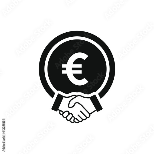 Money agreement, financial deal, Euro currency with handshake icon concept isolated on white background. Vector illustration
