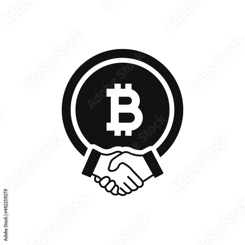 Money agreement, financial deal, Bitcoin currency with handshake icon concept isolated on white background. Vector illustration