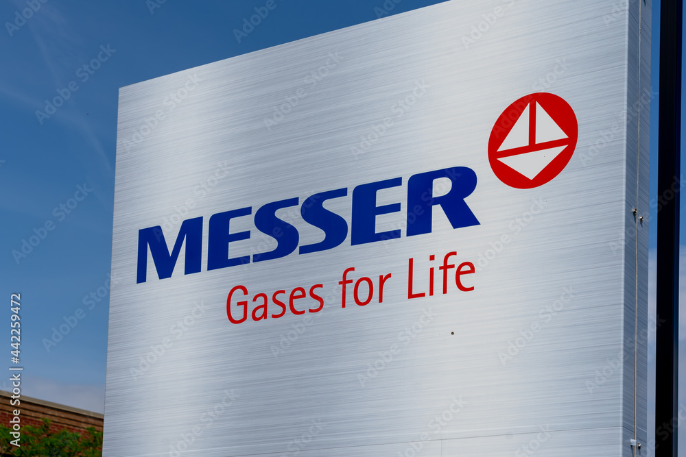 Mississauga, On, Canada - June 27, 2021: Close up of Messer sign outside  their Canadian head office