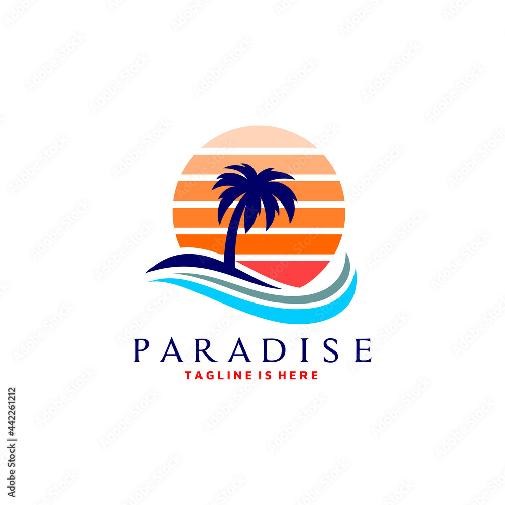 Obraz premium Tropical Paradise Logo Template Design Vector Illustration
