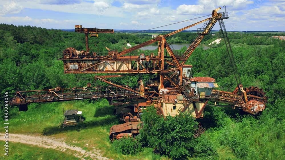 Aerial view from drone flying near crane. Top Down View at crane. 4k stock footage. Aerial view from drone flying near crane. Top Down View at crane. 4k stock footage.