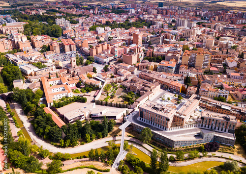 Panoramic view from the drone on the city Guadalajara. Spain