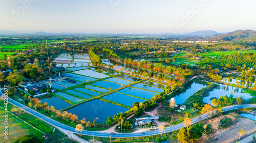 Wet Fields in Chiang Rai taken with a drone aerial view landscape of rural parts of northern Thailand