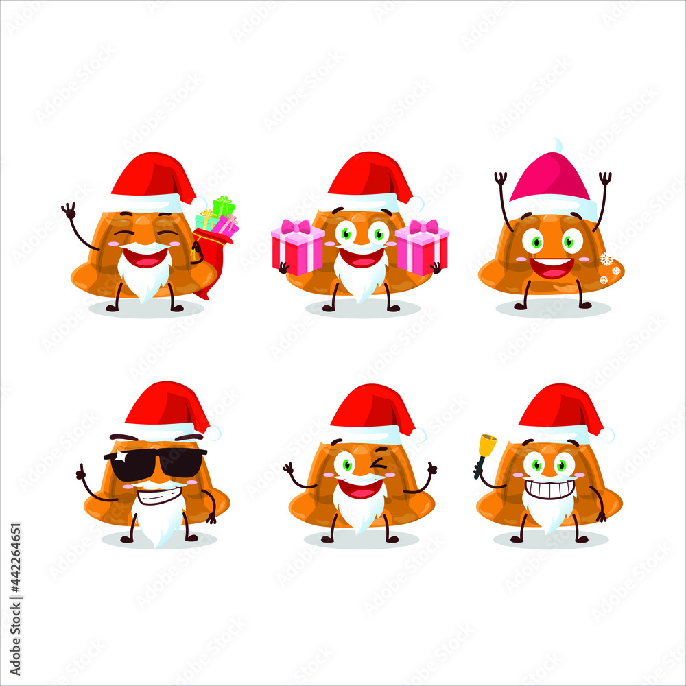 Fototapeta premium Santa Claus emoticons with orange pudding with cerry cartoon character. Vector illustration