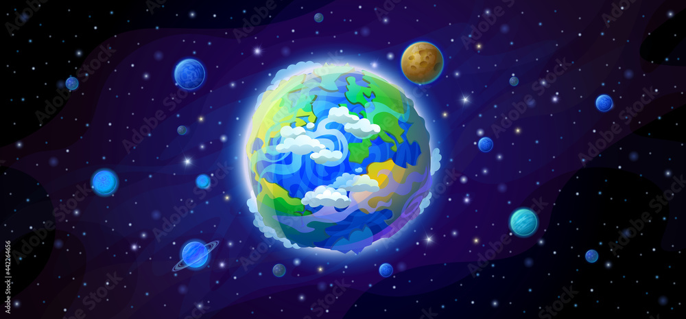Planet Earth with the moon in space. Solar system with planets, stars and comets. Planet Earth with the moon in space. Solar system with planets, stars and comets.