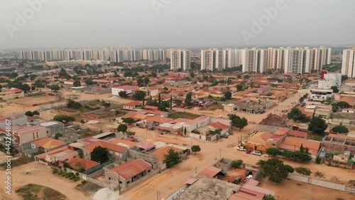 Travelling front, drone, Centrality of Zango, Luanda, Angola, Africa,  social contrasts, harsh realities today 1 photo