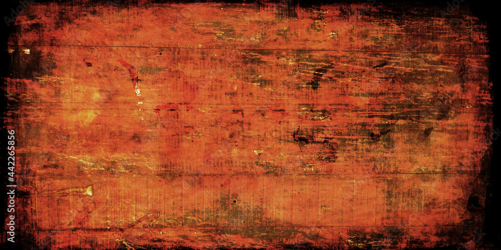 Obraz premium Orange Red decorative plaster texture with vignette. Abstract grunge background with copy space. Trendy texture for background