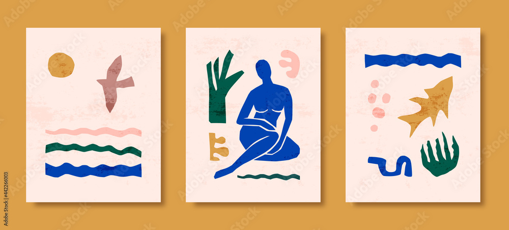 Matisse Abstract Art Sets the Female Figure and Organic Shapes in a trendy minimal style. Vector collage of female body