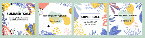 Wallpaper Mural Set of four abstract background with colorful plant shapes and spots. Text template. Applicable for notebooks, covers, planners, brochures, books, catalogs, flyers, cards, social media posts, etc. Torontodigital.ca