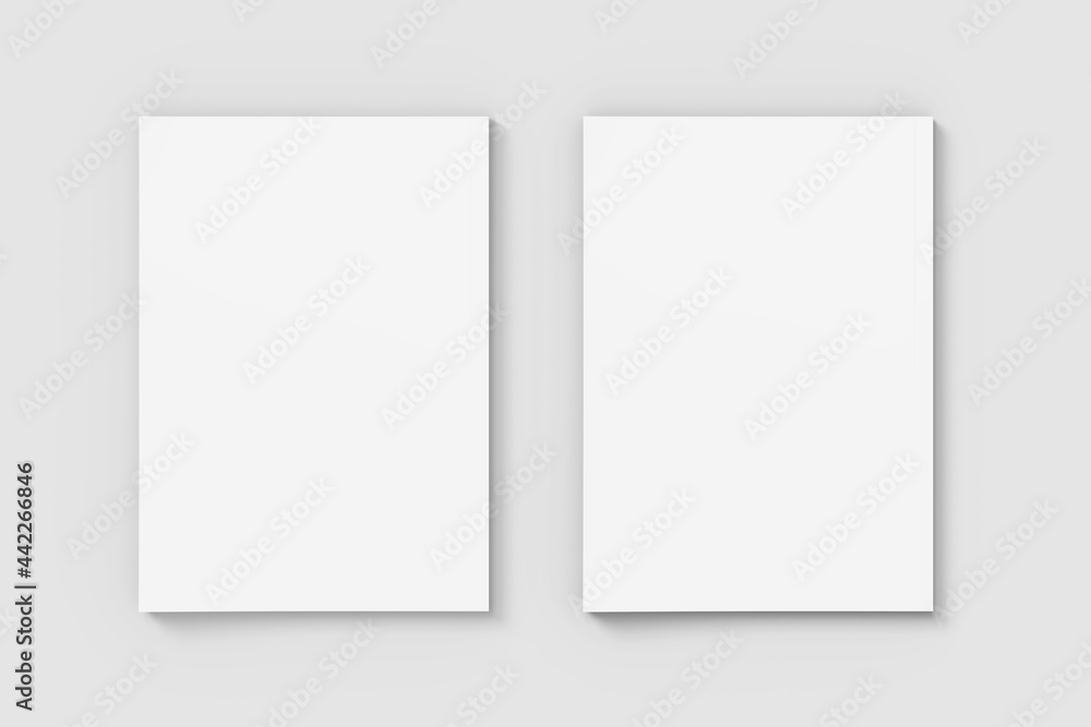 two blank a4 size paper mockup on a grey background, blank paper mockup