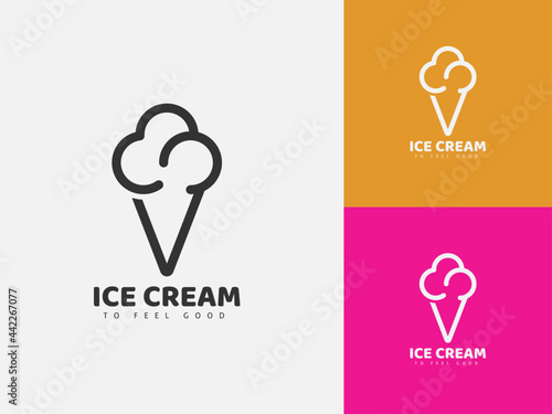 Cone ice cream logo line art, minimal logo design.