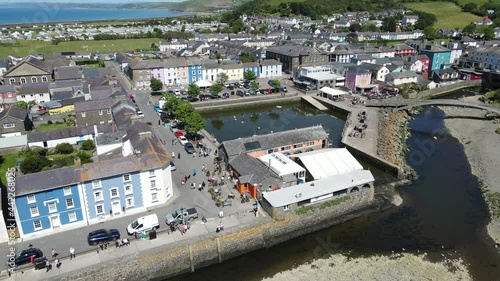 Aberaeron Wales seaside town and harbour drone POV photo