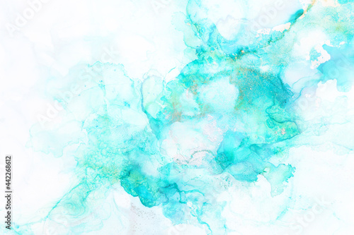 art photography of abstract fluid painting with alcohol ink, blue colors