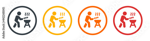 Man with barbecue vector icon on white background. Gilling symbol. BBQ concept