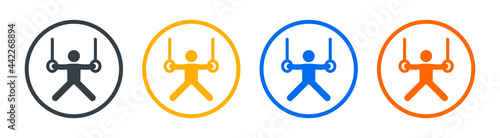 Man workout with gymnastics rings icon. Exercise concept