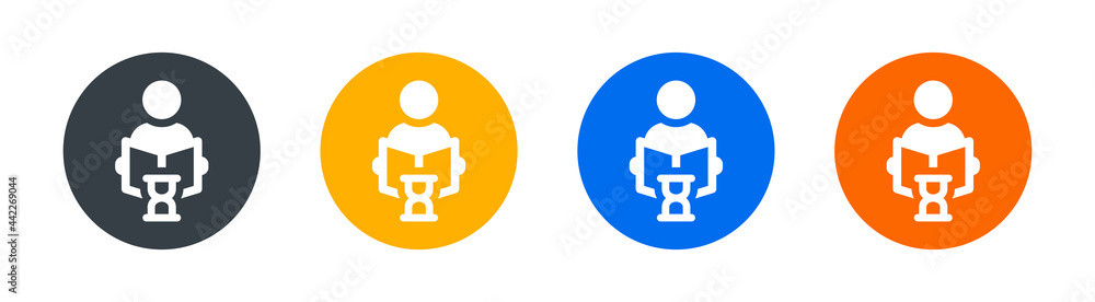 Learning time icon set. Timer, knowledge, reading, open book icon symbol isolated on white background. Learning time icon set. Timer, knowledge, reading, open book icon symbol isolated on white background.