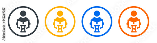 Reading time icon vector illustration. Containing reader reading book with hourglass symbol.