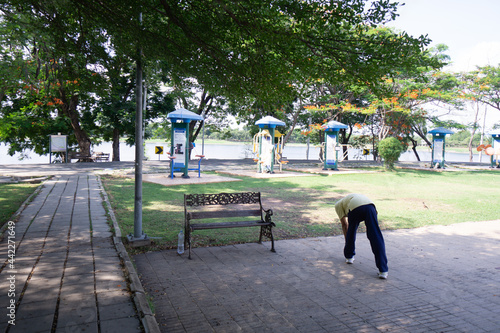 Asian man exercise in the park.