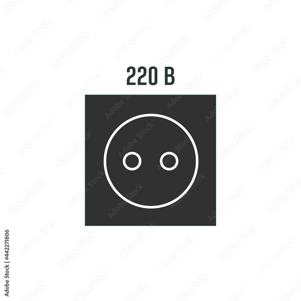 Power socket icon. Electric wall outlet, 220 volt symbol in vector simple flat style. Power socket icon. Electric wall outlet, 220 volt symbol in vector simple flat style.
