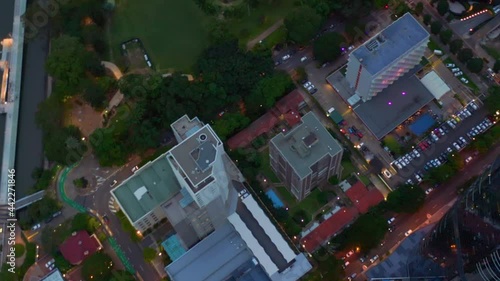 Top View Of The Cityscape Of Brisbane Along With Abian Penthouse And Arise Brisbane Skytower In Australia. aerial photo