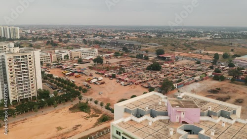 Travelling front, drone, Centrality of Zango, Luanda, Angola, Africa, Contrasts, Musseque versus new centrality photo