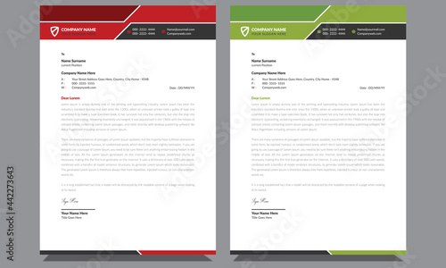 Modern simple unique office creative clean company professional corporate letterhead design template suitable for all business with red green black colors.   